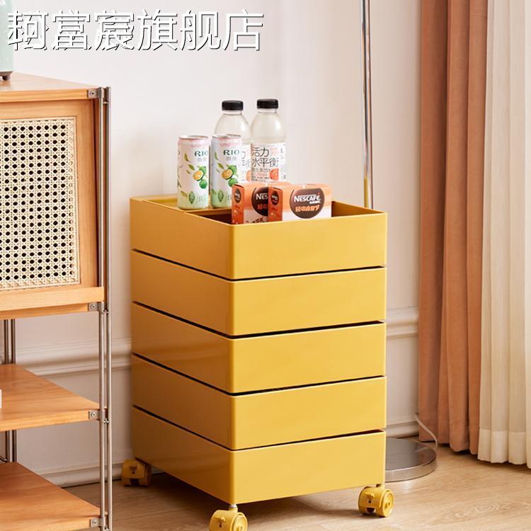 珂富宸可移动旋转收纳床头 柜北欧推 车收纳 柜卧室边 柜零食抽屉 柜ins边几摆件饰品垫垫