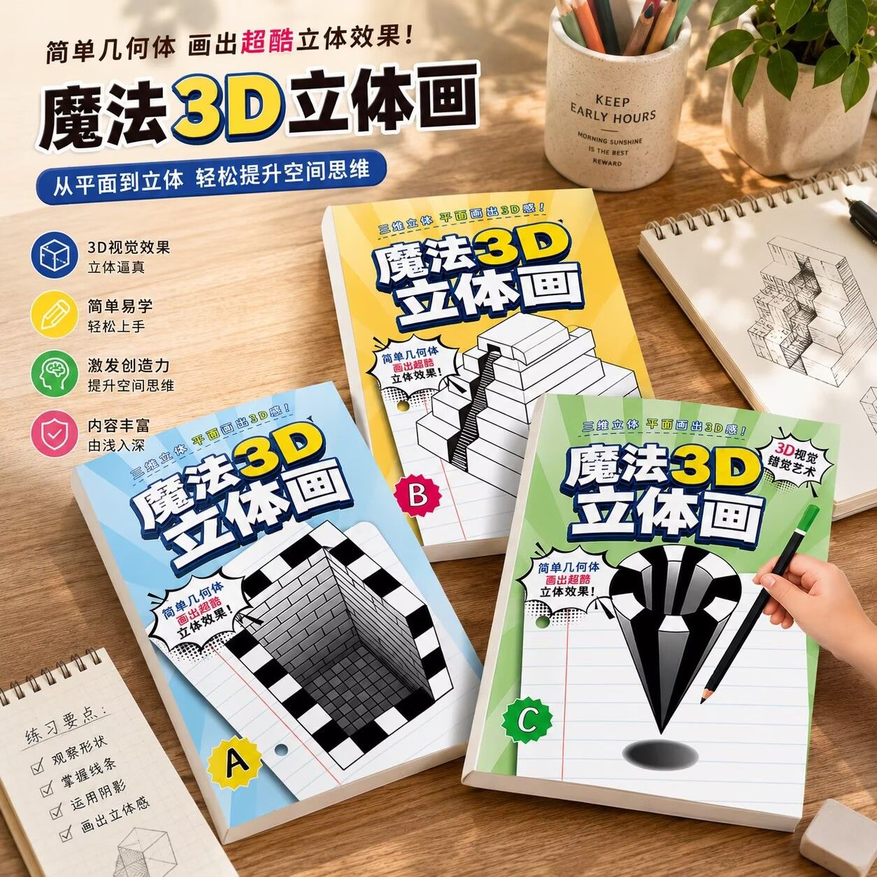 爆款魔法立体画儿童益智创意学生少儿兴趣涂鸦搞怪美术绘画填色本