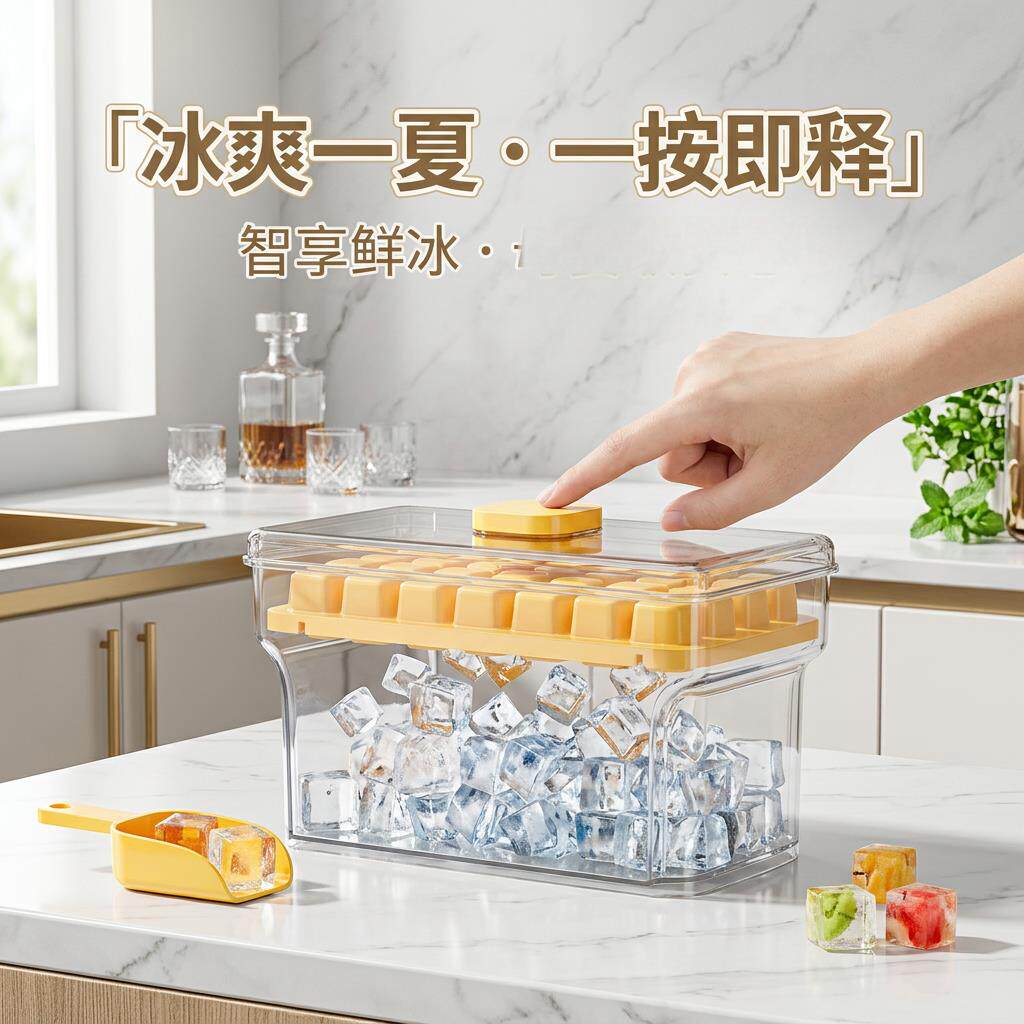 新款按压式冰格制冰盒冰箱冰块神器模具带盖家用密封环保级制冰器