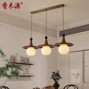 中古风餐厅灯吊灯法式复古餐桌吧台灯美式简约实木床头小吊灯3714