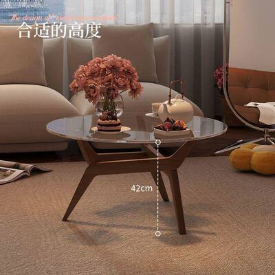 中古茶几客厅家用小户型玻璃茶几阳台简约现代圆形桌子轻奢侘寂风