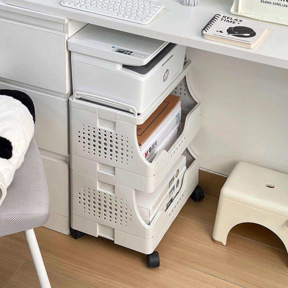 办公室收纳小推车置物架工位桌下文件落地整理架打印机多层收纳架