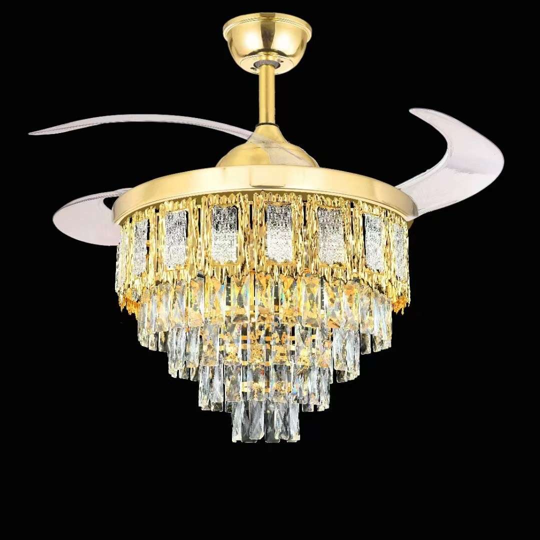 轻奢新款客厅吸顶风扇灯隐形现代简约卧室餐厅吊灯家用水晶吊扇灯