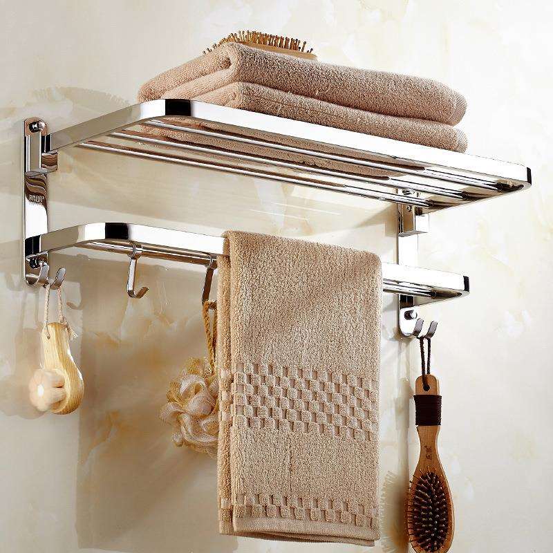 厂家 优质304不锈钢双层折叠浴室浴巾架毛巾架 卫生间置物架