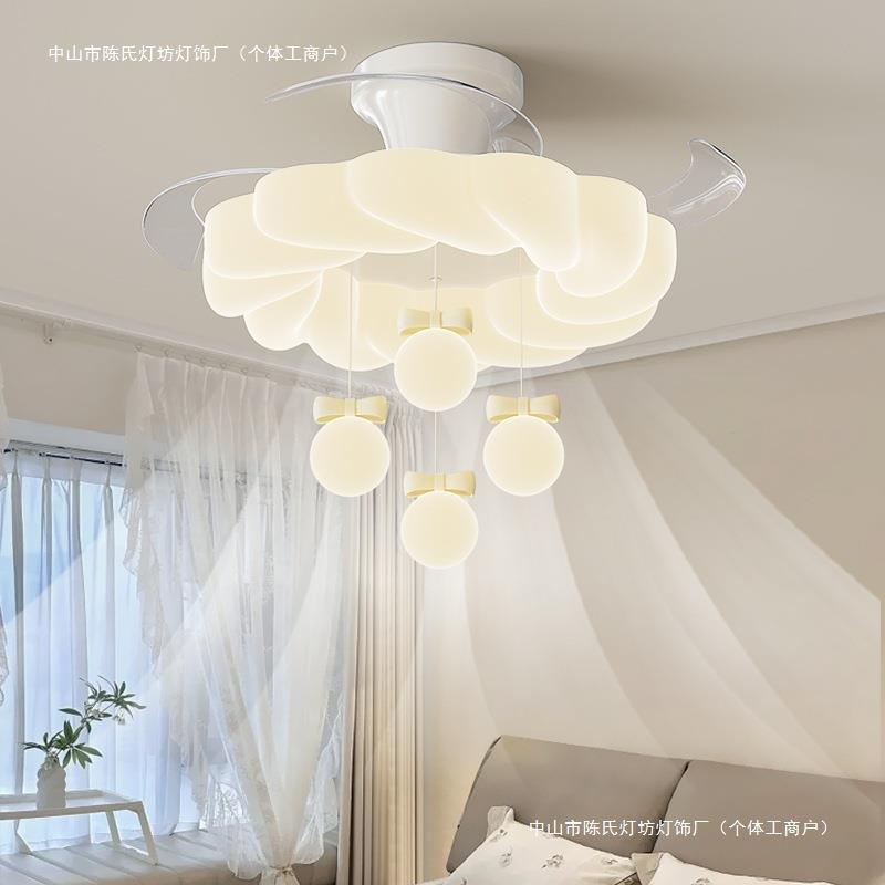 风扇灯奶油风卧室隐形风扇灯静音吸顶灯创意儿童房吊球吸顶风扇灯