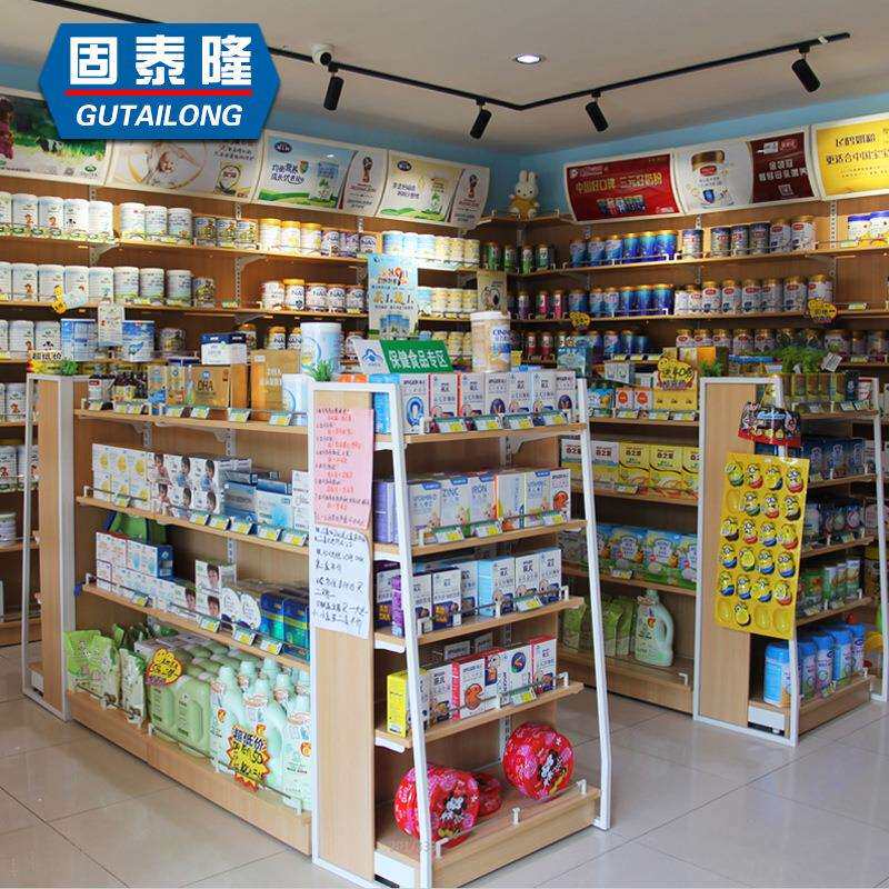 固泰隆钢木超市货架木质展示架便利店母婴店孕婴童展柜展架子