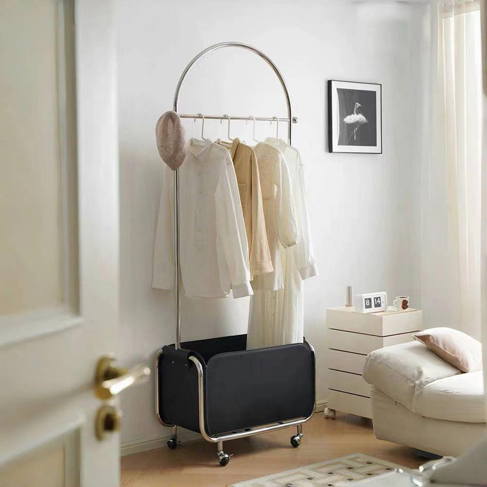 法式轻奢皮兜衣帽架落地不锈钢家卧室床头边可移动复中古置物隔夜