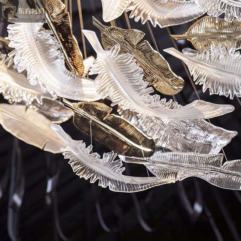 现代水晶玻璃非标工程灯宴会厅走廊过道羽毛造型灯售楼部沙盘吊灯