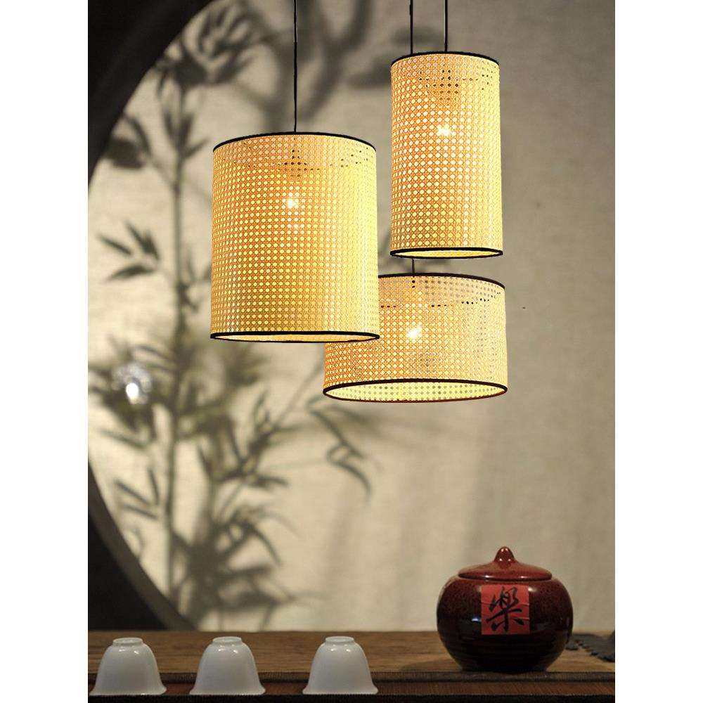 藤艺吊灯餐厅现代简约创意客厅卧室阳台日式灯具田园风格火锅店灯