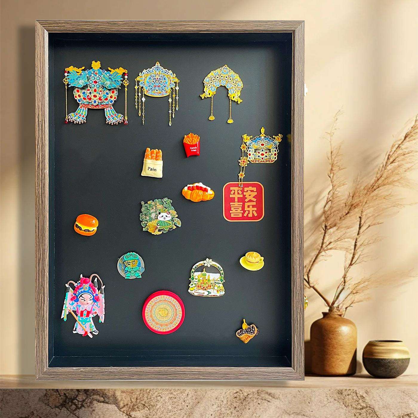 小黑板 磁吸冰箱贴展示板磁铁收纳板电表箱遮挡板实木相框带防尘