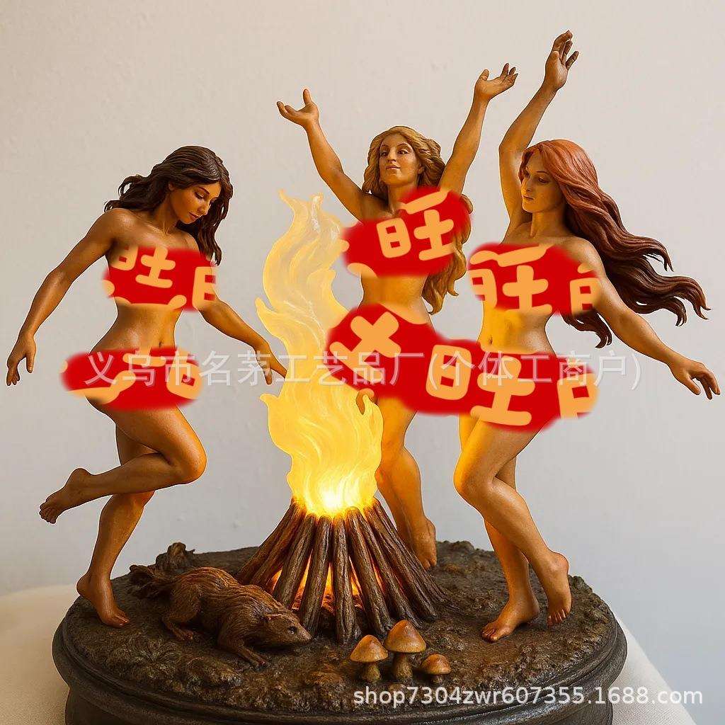 跨境新品Goddess Fire Dance Statue火舞女神缪斯雕塑灯雕像