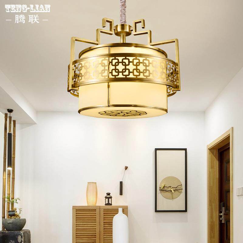 中式餐厅过道全铜吊灯别墅房间书房饭厅吊灯复式楼梯楼道走廊灯具