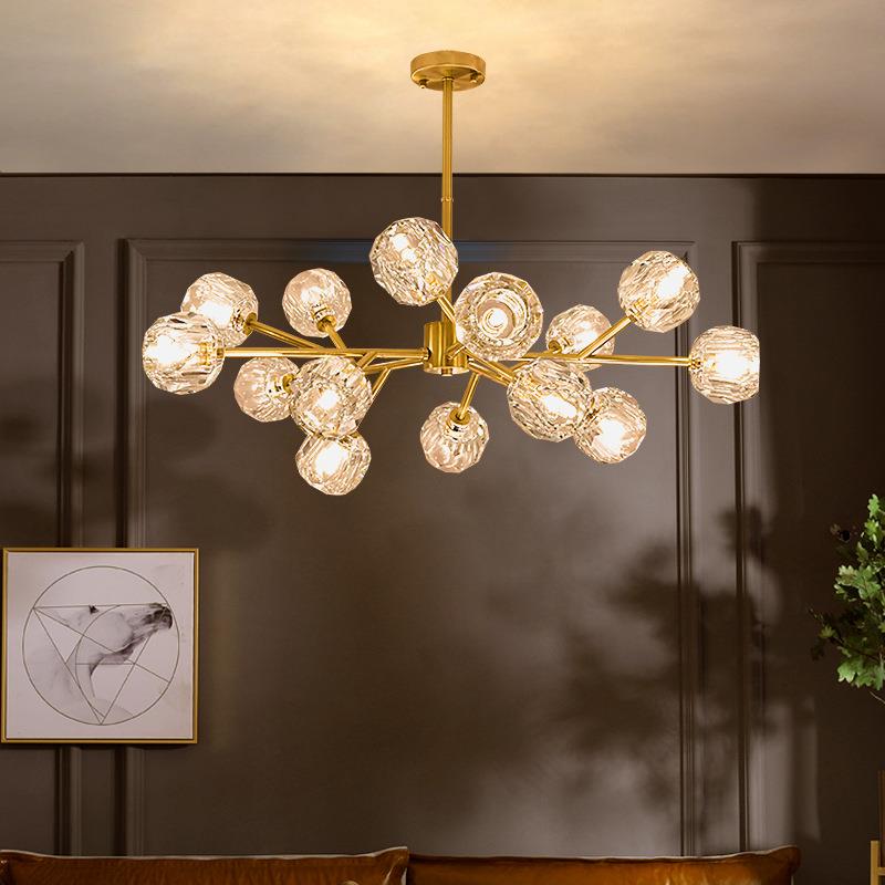 后现代全铜吊灯北欧客厅分子灯具金色灯简约卧室灯轻奢餐厅水晶灯
