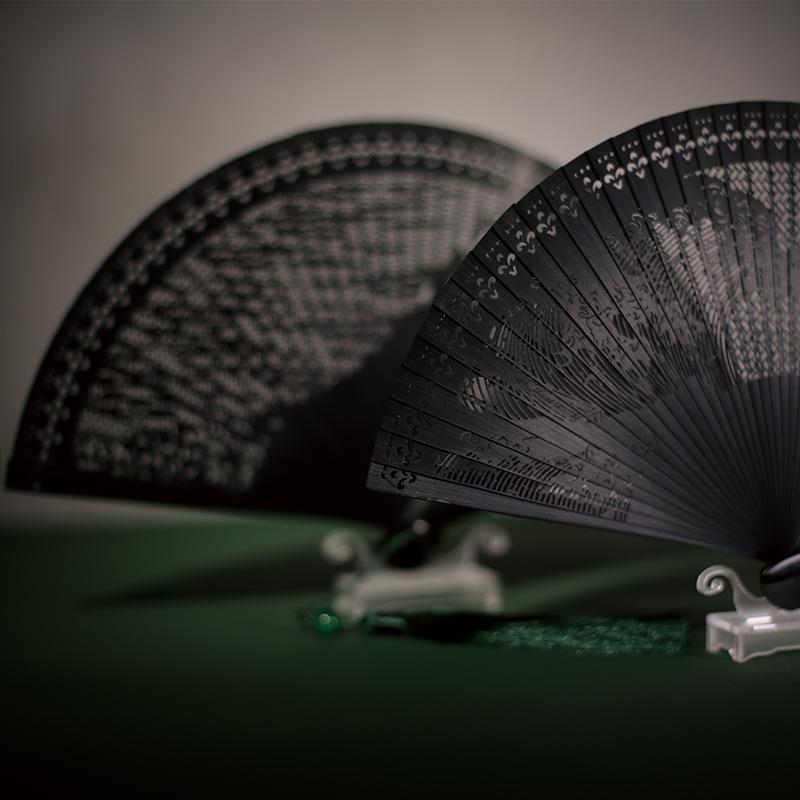 5ZV7天然全竹扇子5寸折扇古风镂空扇女式小扇富士山雕花扇迷