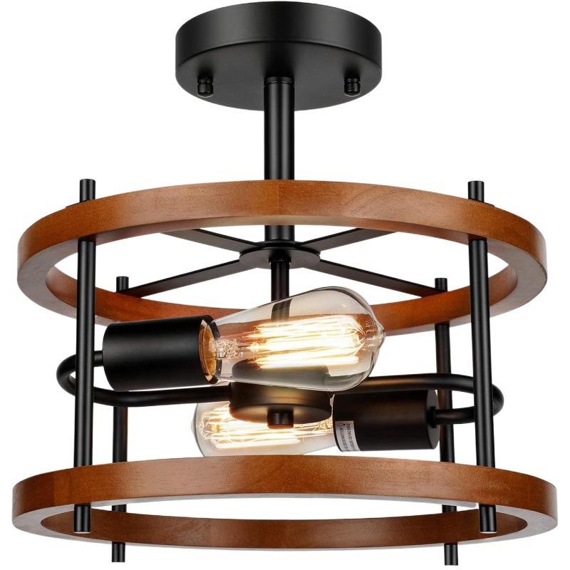 简约现代爆款亚马逊美式灯具木纹色北欧红创意书房卧室吸顶灯餐厅