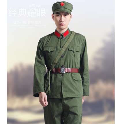 65式男军装聚会服65老式男士涤卡的确良军绿套装薄款65式长袖演出
