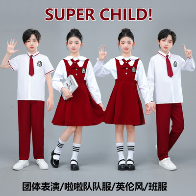 儿童大合唱团中小学生爱国演讲朗诵比赛演出服国庆红色男女童礼服