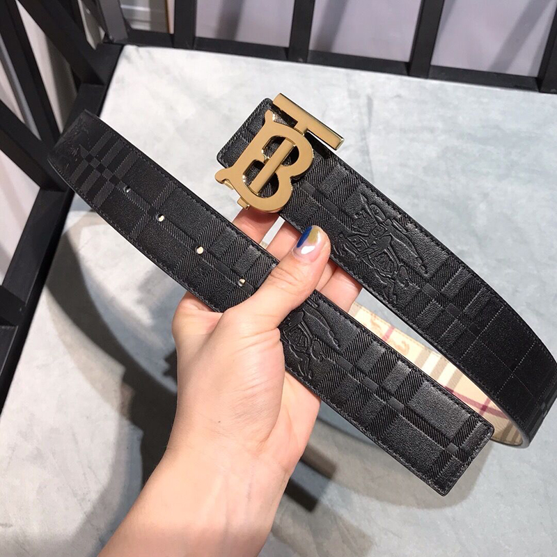 2025新款TB男士皮带内穿扣牛皮商务腰带休闲百搭裤带时尚潮流格子