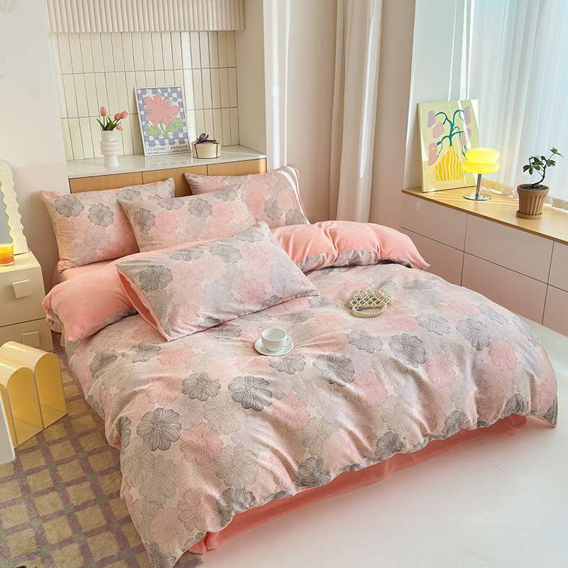 母婴级纯棉磨毛拼高克重牛奶宝宝绒水晶绒四件套被套床单款床笠款