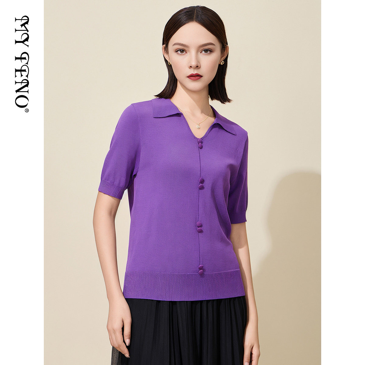 马天奴白色短袖翻领针织衫