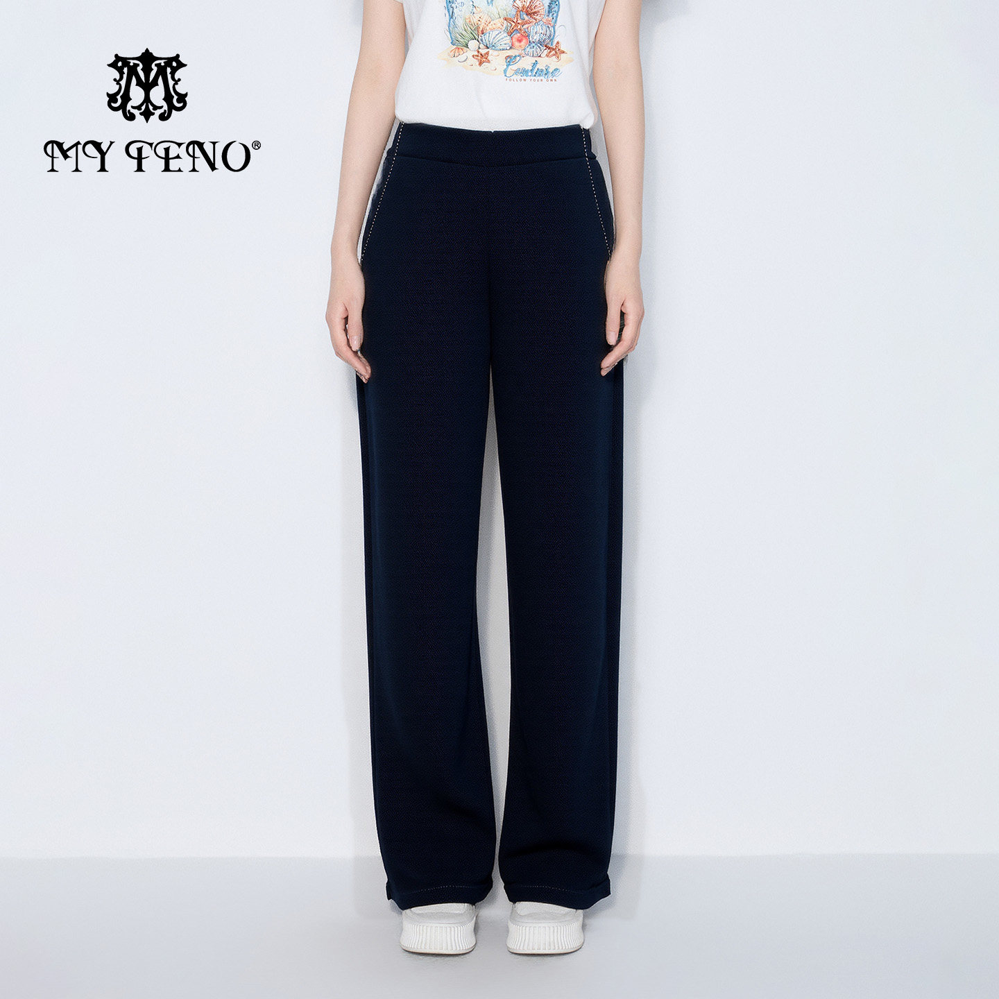 马天奴2025冬季新款藏青松紧腰直筒裤子长裤休闲时尚百搭运动女裤,女装/女士精品,休闲裤,淘宝优惠券,粉丝福利购,淘宝优惠卷