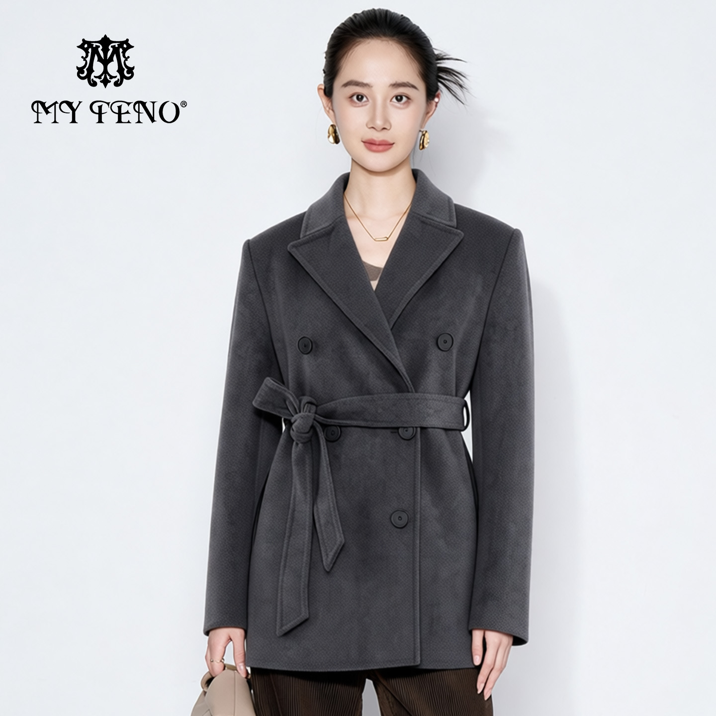 马天奴双排扣羊毛混羊绒呢大衣