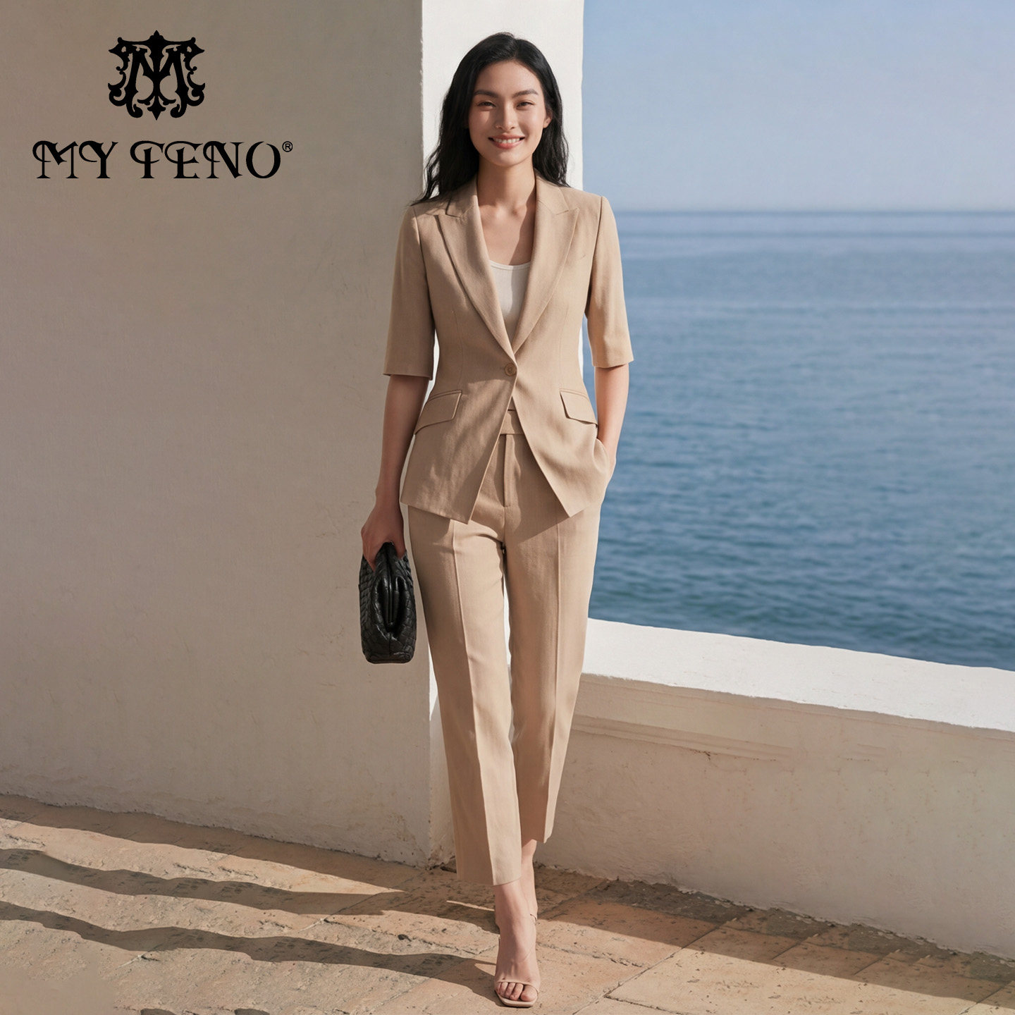 马天奴2026春夏新款卡其一粒扣修身西装外套西服直筒西裤两件套装,女装/女士精品,时尚套装,淘宝优惠券,粉丝福利购,淘宝优惠卷