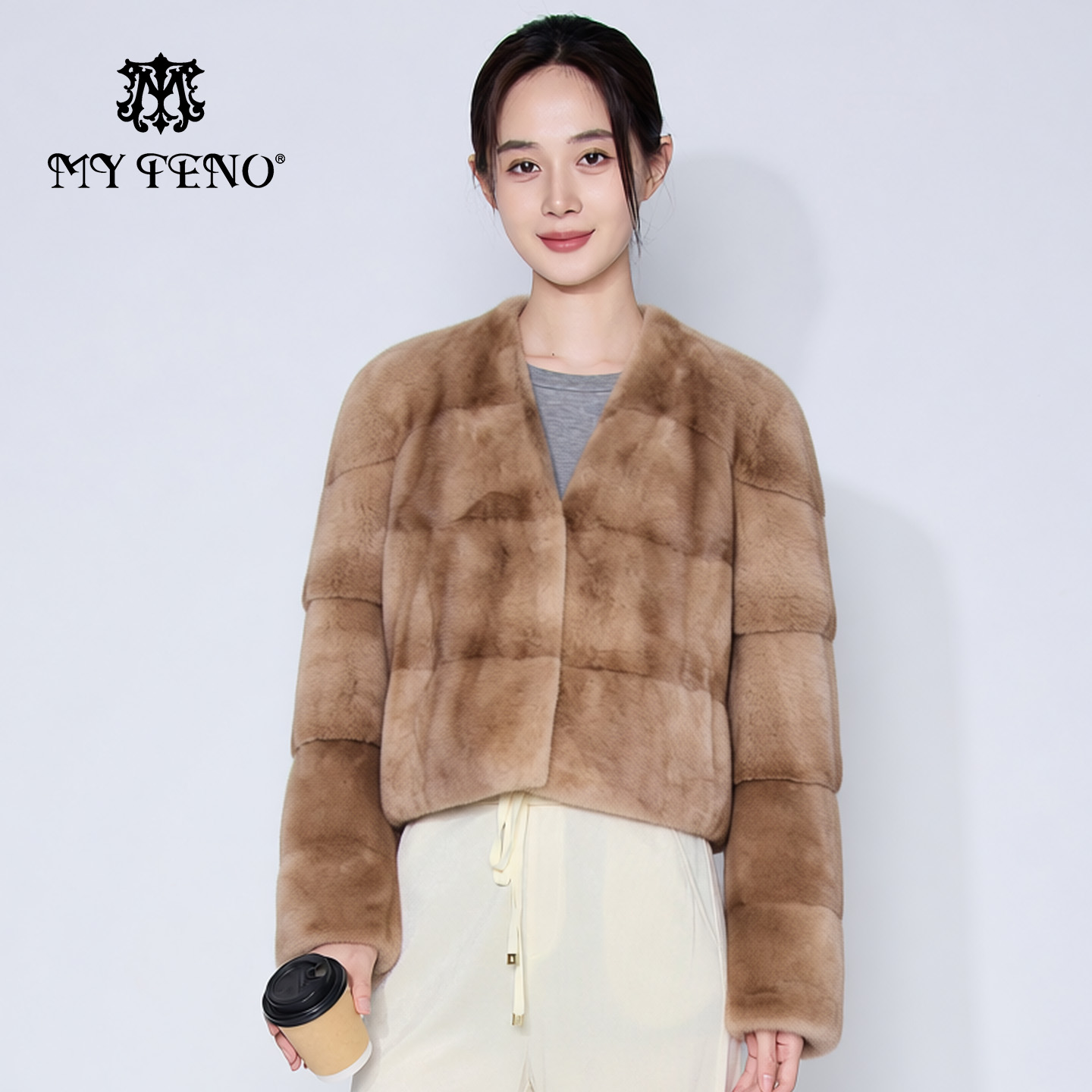 马天奴咖色短款水貂毛皮草外套