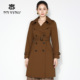 马天奴2025秋冬新款 浅咖棕棉质混纺翻领双排扣风衣外套收腰气质女