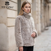 新款 马天奴女装 冬季 灰色立领狐狸毛皮外套兔毛皮草廓形保暖外套