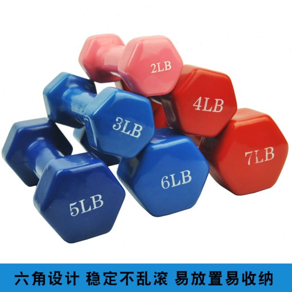 9LB磅包胶哑铃静音防滚动男士女士家用健身六角寖胶实心铸铁亚铃