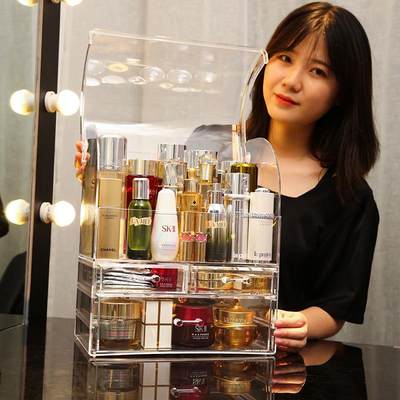 化妆品收纳盒透明抽屉式桌面面膜收纳梳妆台化妆刷化妆盒收纳柜