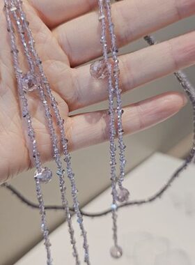 悠家浪漫淡淡紫色仙美优雅发箍不对称工艺水晶流苏细发箍头箍头饰