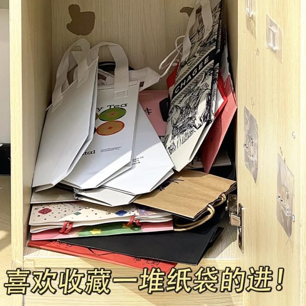 集收的袋子牛皮纸袋集收收纳盒奶茶袋进！纸袋收纳神器喜欢购物袋