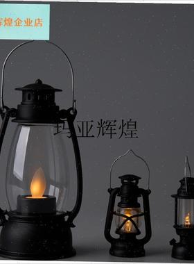 无聊瞭买个金属支架挂迷你小煤B油灯小煤油灯发光壁挂灯摆件,