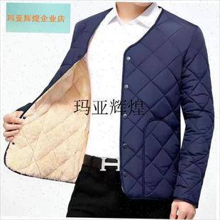 加绒加厚绗缝男士羽绒棉内胆冬装C中老年大码棉衣棉服爸爸休闲外,