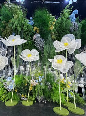 堂美陈橱窗花婚礼褶皱背景舞台花艺手工纸纸花婚庆道具艺路引装饰