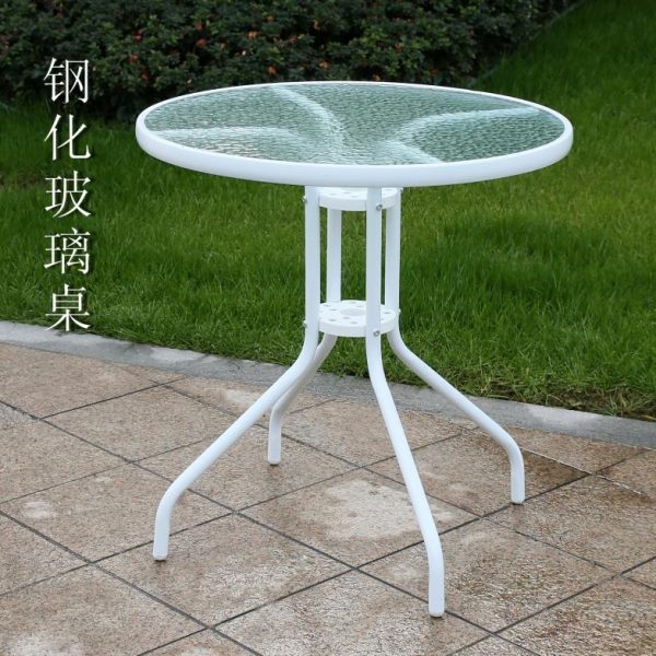 户外铁艺组合阳台小圆桌欧式折叠桌椅钢化玻璃圆桌休闲餐桌 洽谈