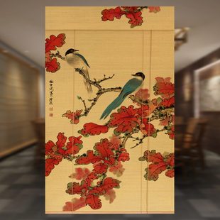 隔断 山水画遮光中定制窗帘茶室家用卷帘遮阳印花竹帘子阳台日式