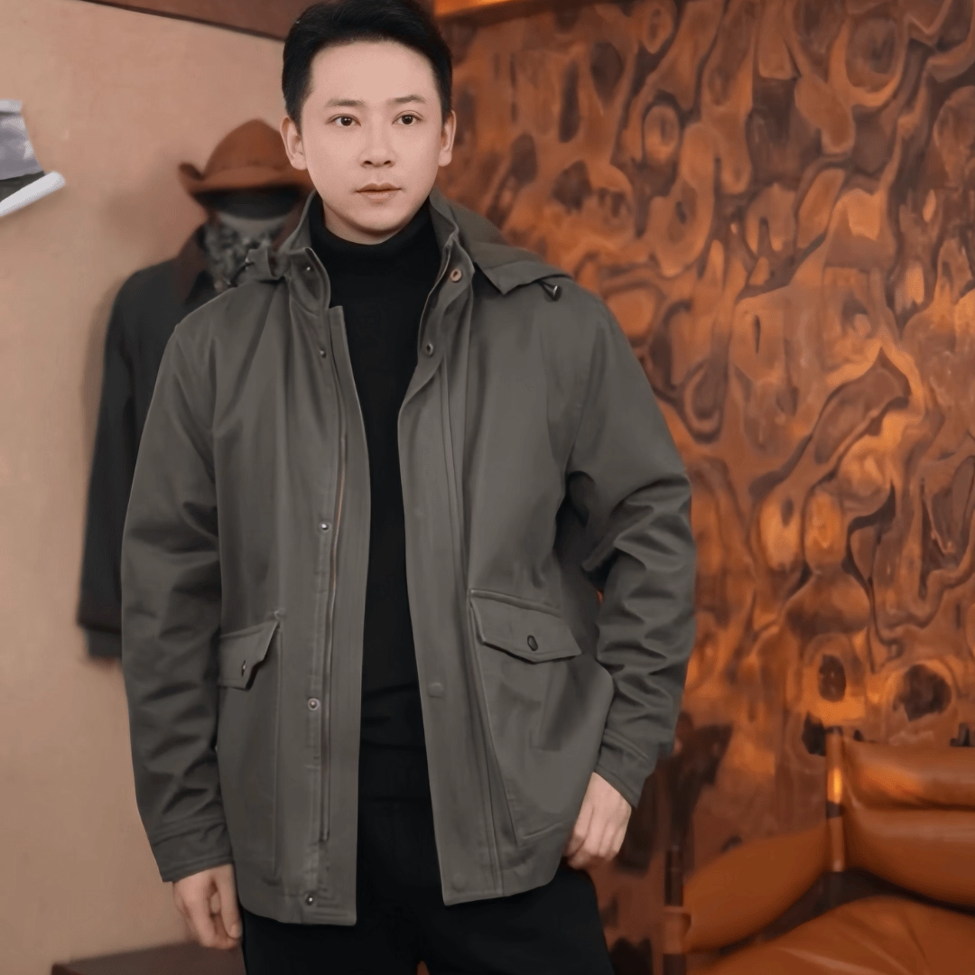 长款经典百搭夹克男纯棉风衣有帽