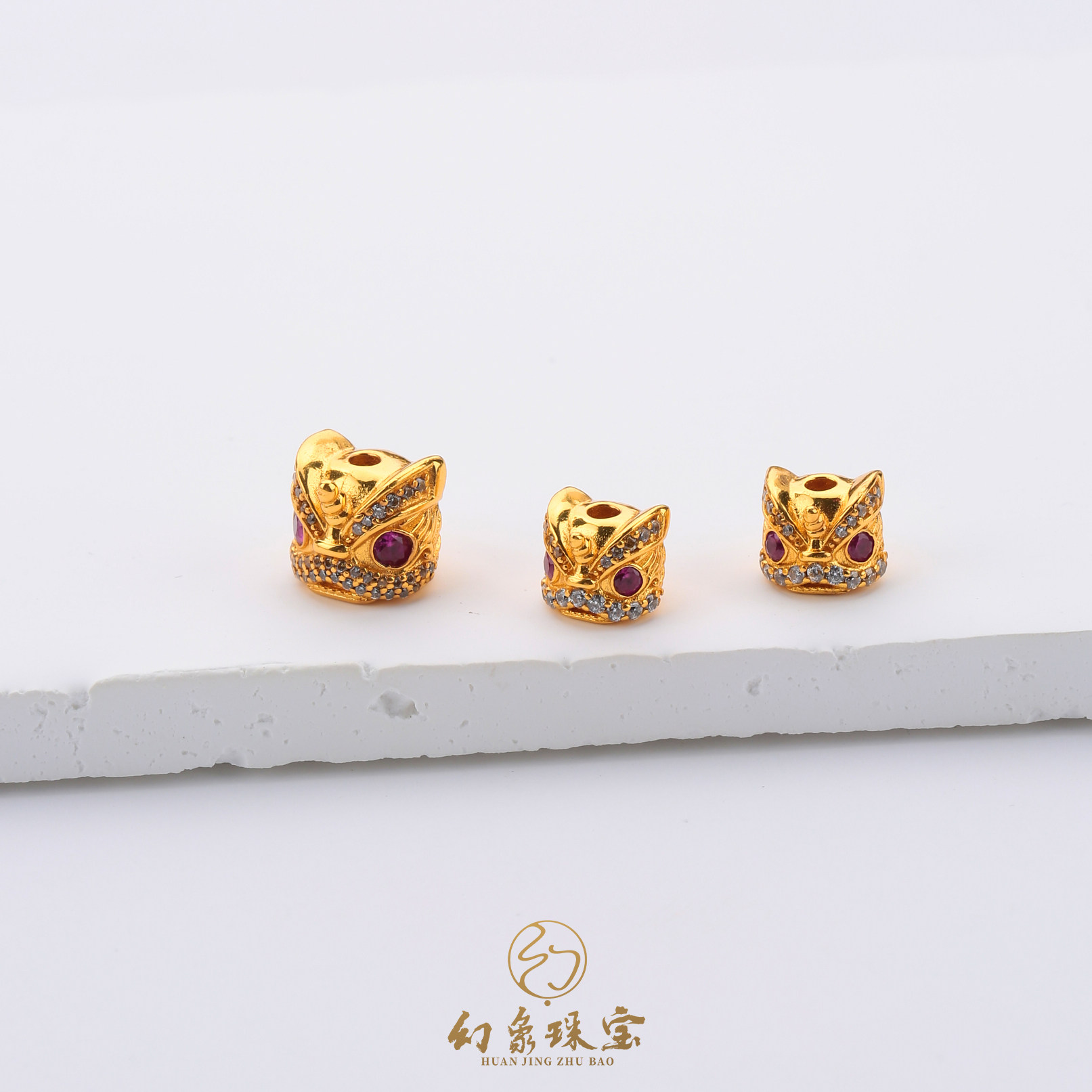 金包银醒狮配珠猴头隔珠文玩配饰
