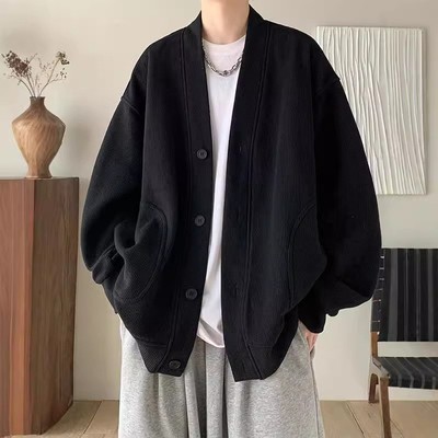 潮流男士外套日系慵懒风外套男潮牌高级感v领针织衫春秋宽松休闲