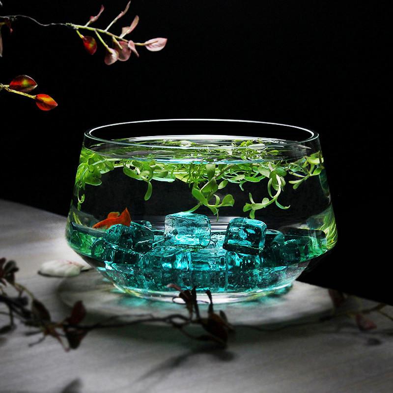 金鱼缸乌龟缸圆形玻璃大号鱼缸加厚高透亮手工玻璃缸荷花缸碗莲盆