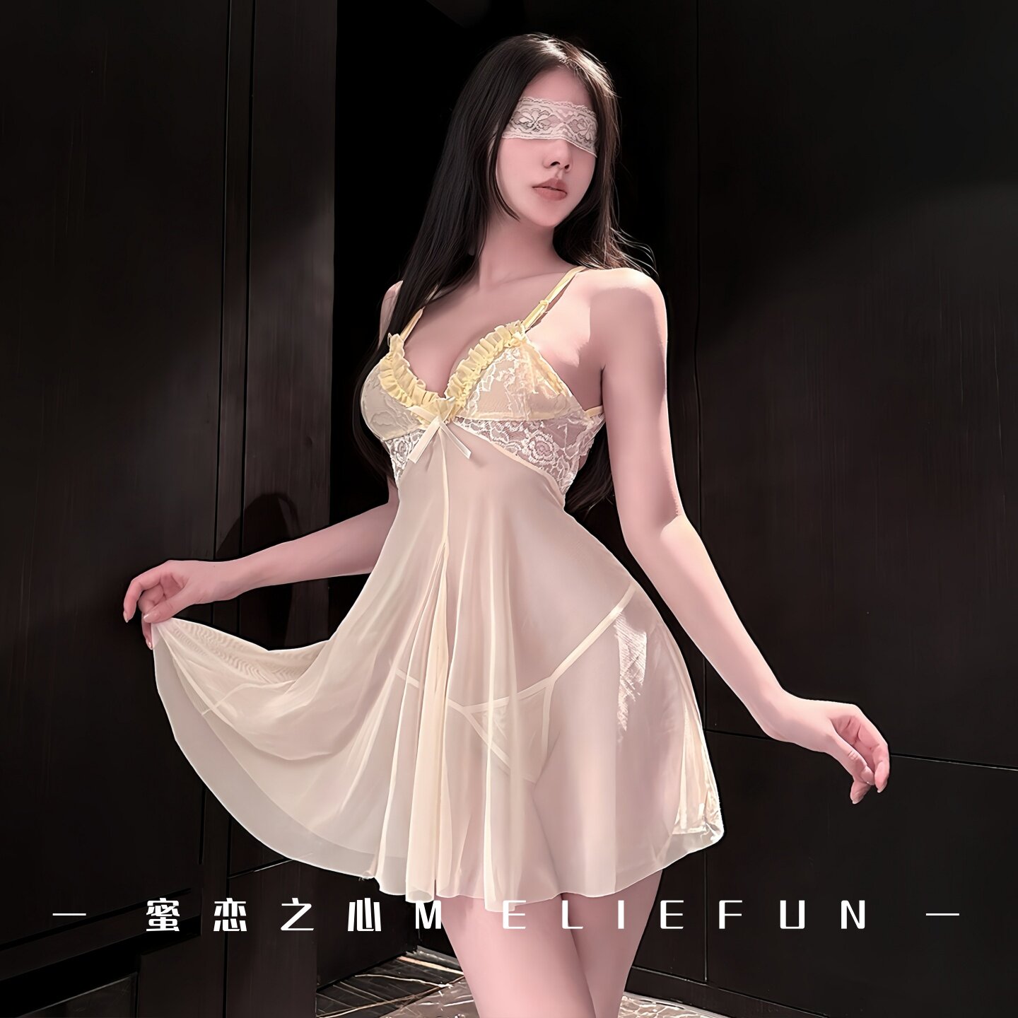 蜜恋之心~性感蕾丝吊带睡裙女纯欲透视甜美睡衣套装诱惑居家衣服