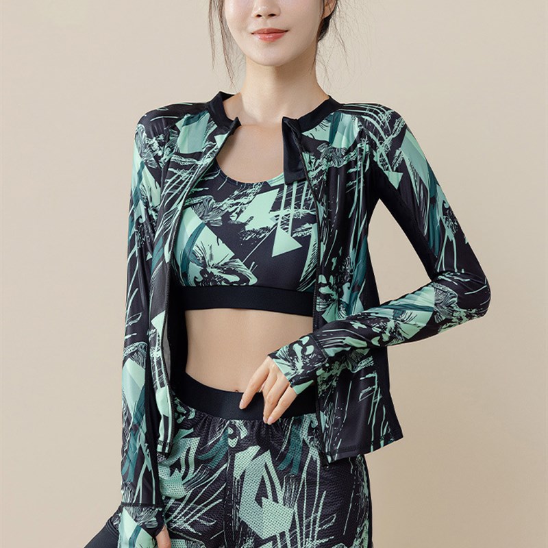 加肥大码修身显瘦保守长袖防晒拉链紧身运动款游泳衣女套装泳装