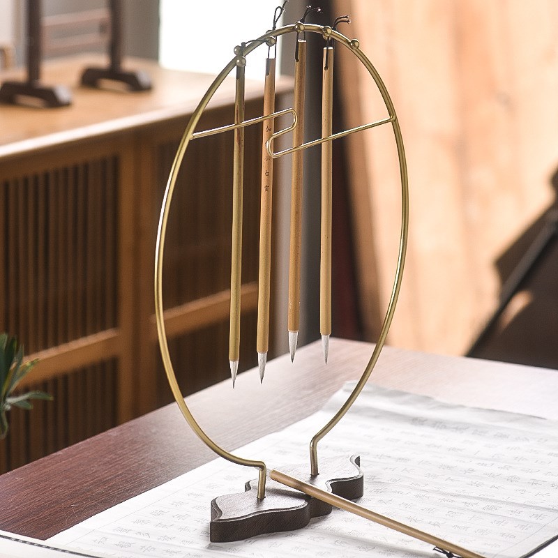 创意简约现代中国风鸡翅木黄铜毛笔架笔挂学生用笔搁文房四宝