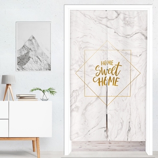 北欧轻奢大理石布门帘遮挡帘隔断帘厨房J商用免打孔布帘魔术贴帘