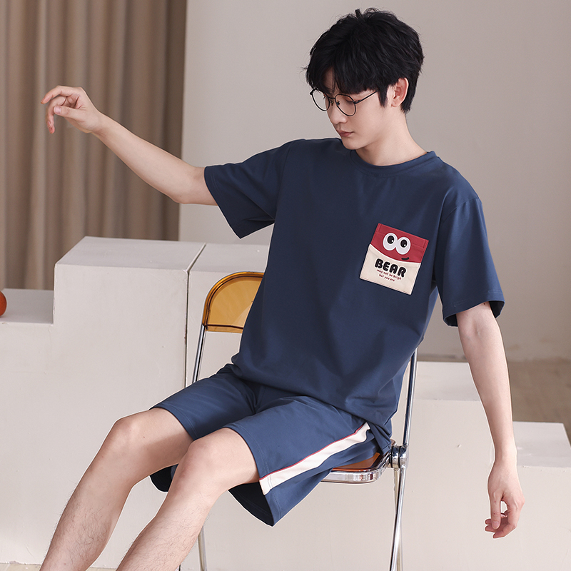 2023年新款男士睡衣纯棉短袖短裤卡通夏季休闲R大码家居服两件套