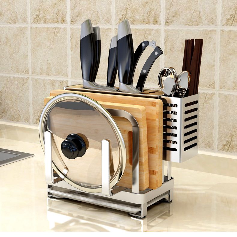 不锈钢台式厨房置物菜粘板多功能放刀具筷子笼锅盖收纳架子免打孔