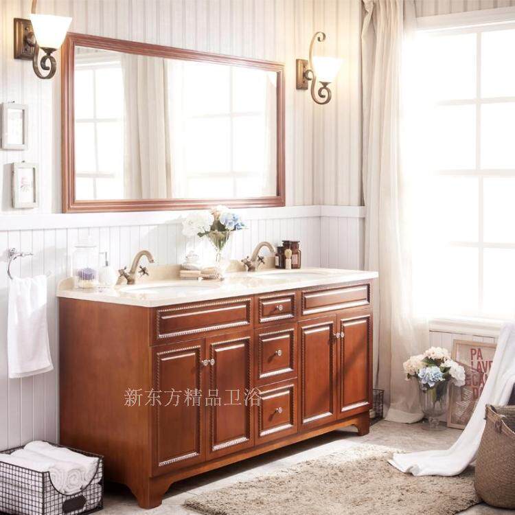 美式浴柜洗手盆柜洗漱台欧式浴室柜落地实木仿古浴室柜橡木2070